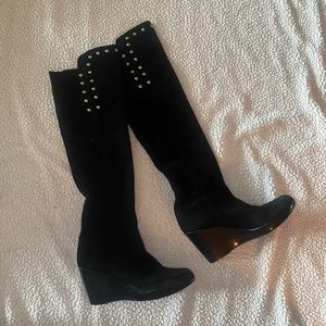 Stuart Weitzman over the knee studded black boot